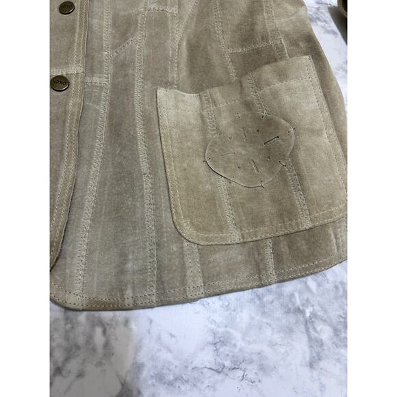 XOXO Suede Leather Hippie Jacket LG Cream/Lt Tan Stitch Detailing Boho Indie - Picture 12 of 13